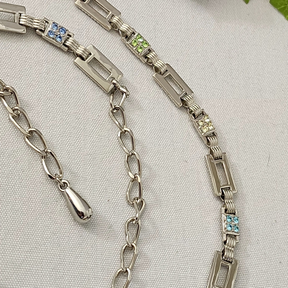 Silver Rectangle Chain Link with Color Crystals Belt - Picture 6 of 9